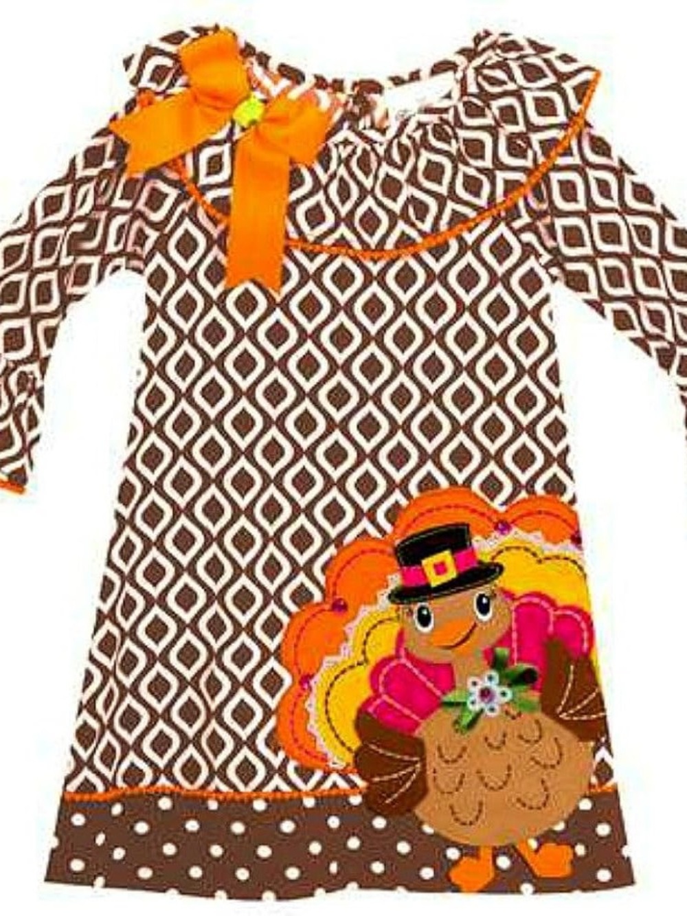 Rare Editions Brown & Orange Turkey Appliqué Dress